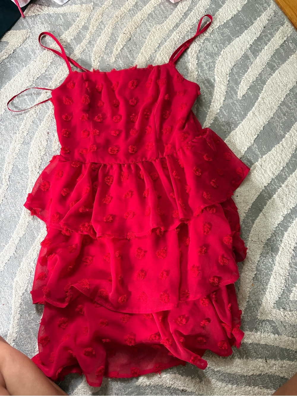 Blue Rain Red Ruffled Spaghetti-Strap Dress